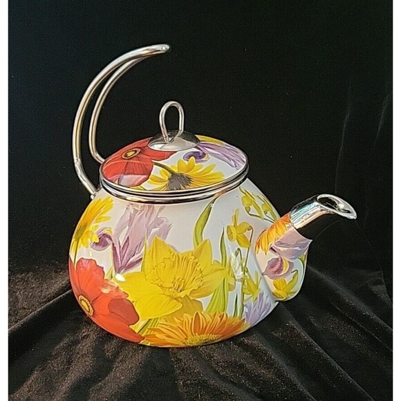 Pioneer Woman 2.3 Qt Enameled Steel Flower Garden Tea Pot Kettle Floral - Picture 3 of 9